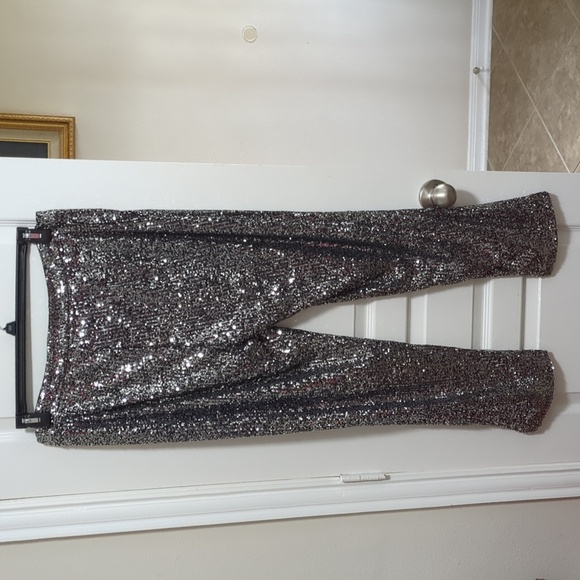 Silver Sequin Pants Zipper Front Size 14 - Picture 2 of 4